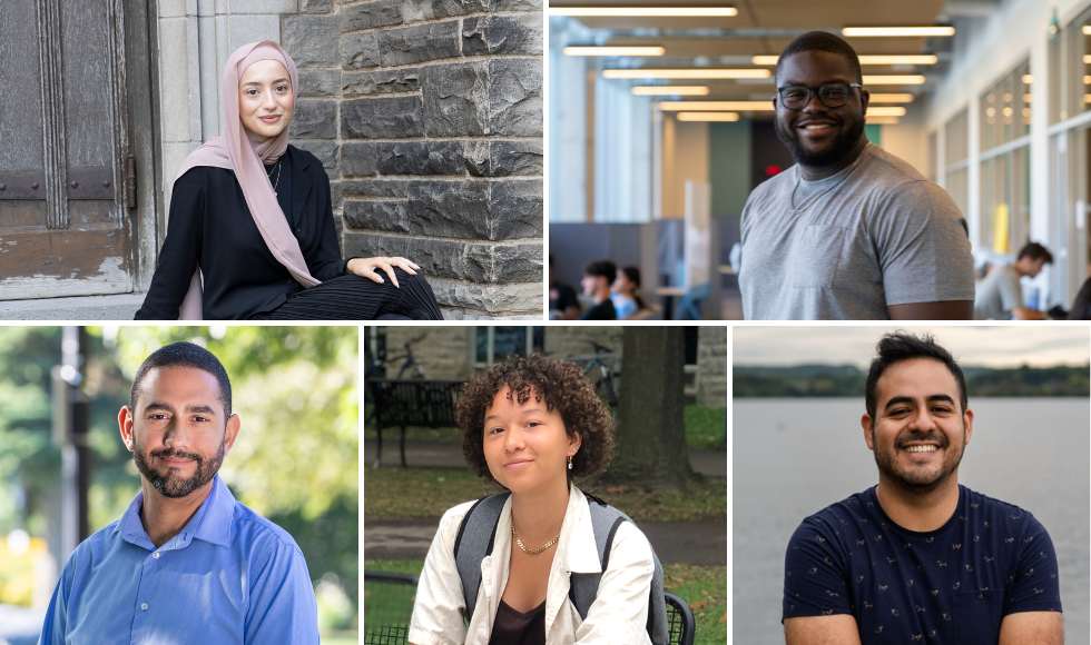 A grid of five portraits of McMaster community members