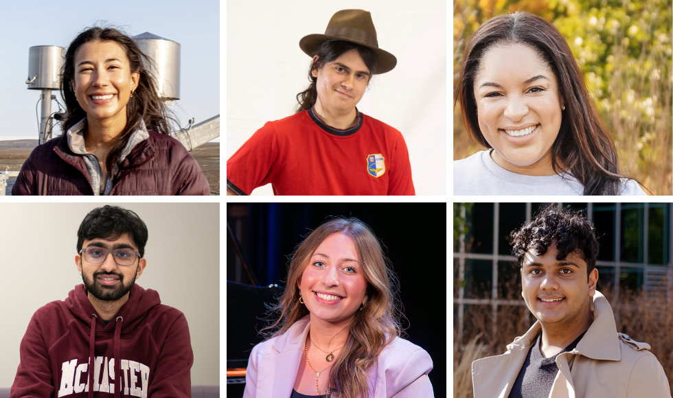 A grid of six headshots of smiling McMaster students