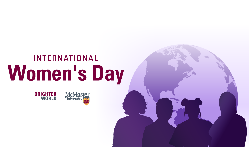 A graphic that shows silhouettes of women and the university logo with text that reads "International Women's Day"