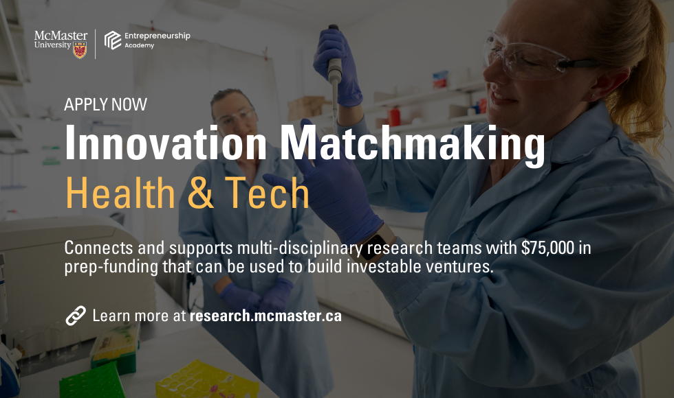 Image of someone injecting a substance into a tube. with word over it saying Innovation Matchmaking