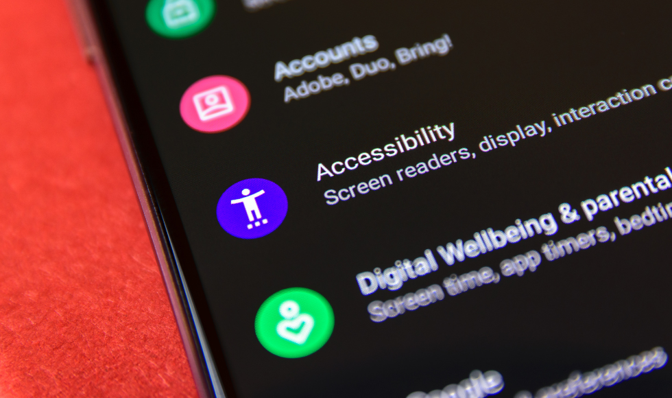 closeup of a device showing accessibility settings in the Android 9 operating system.