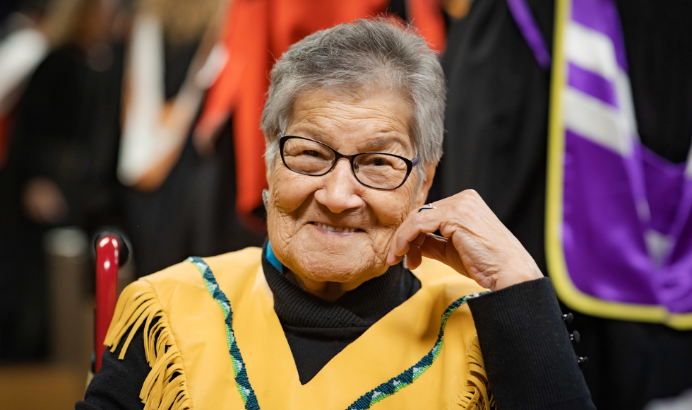 Elder Bertha Skye smiling directly at the camera