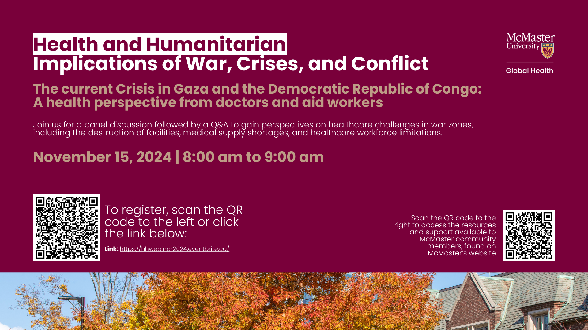 A poster for Health and Humanitarian event with details on venue, timing and more.