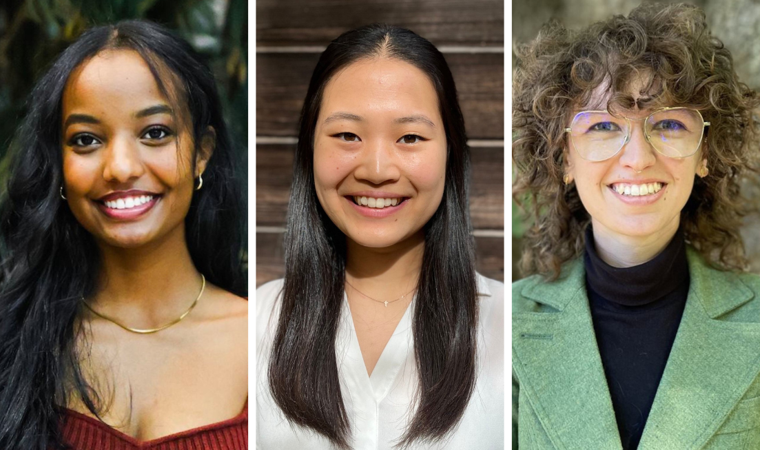 A grid of three headshots, each of a smiling student.