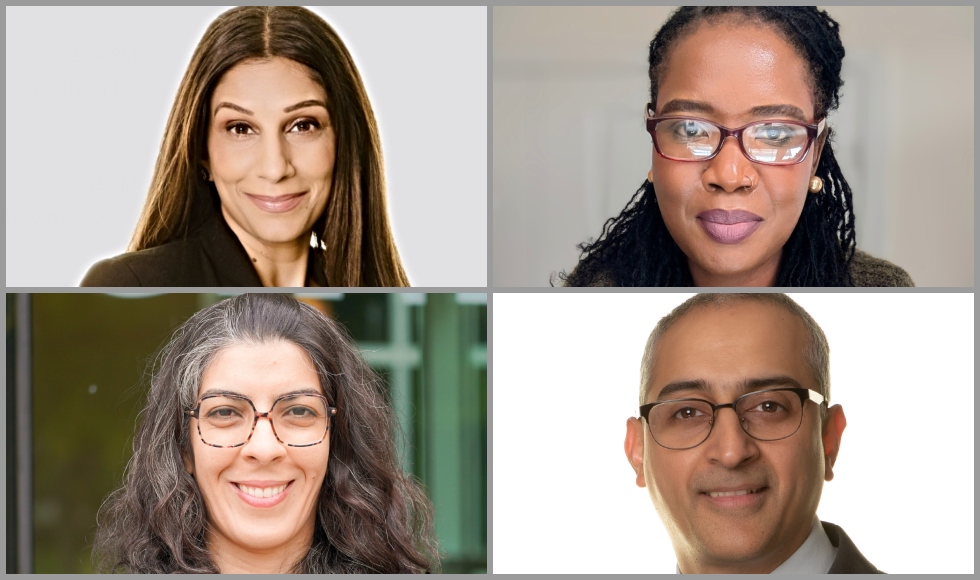 A collage of four headshots of people.