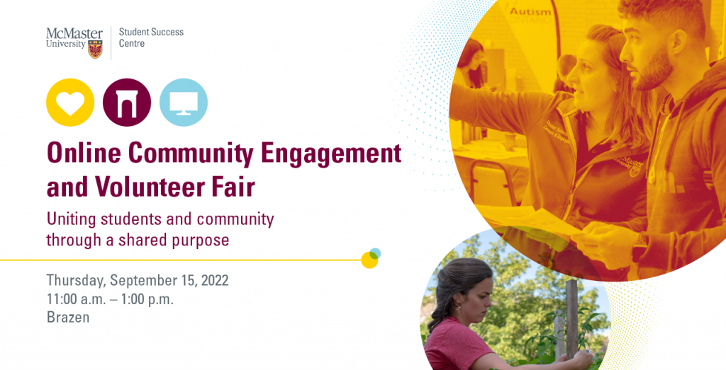 A graphic advertisement for the Online Community Engagement and Volunteer Fair
