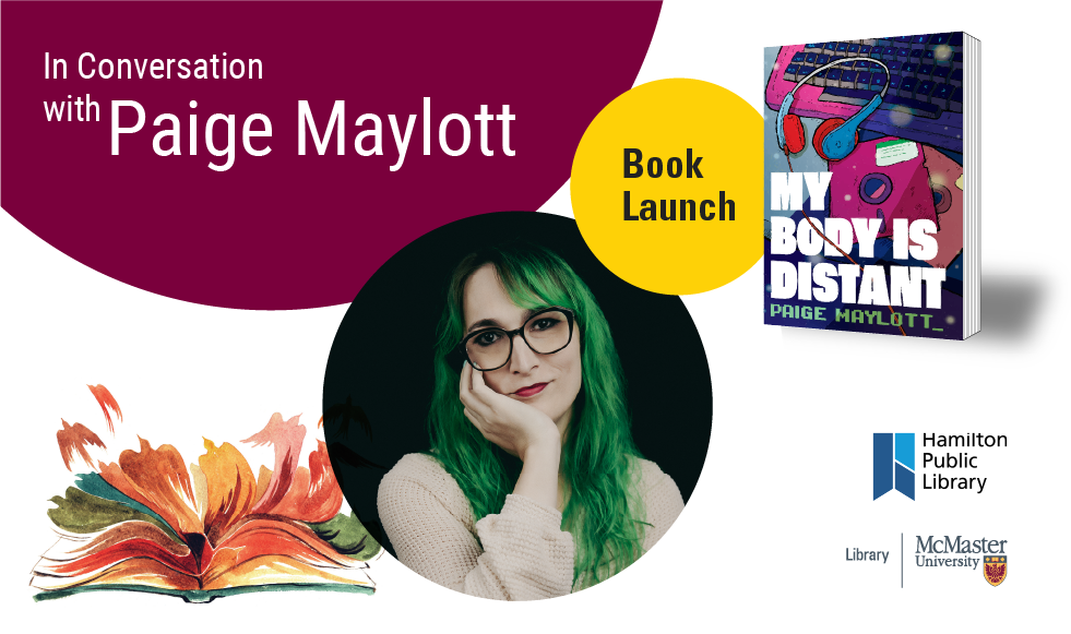 A graphic that reads, ‘In Conversation with Paige Maylott - Book launch’ and features a headshot of Maylott.