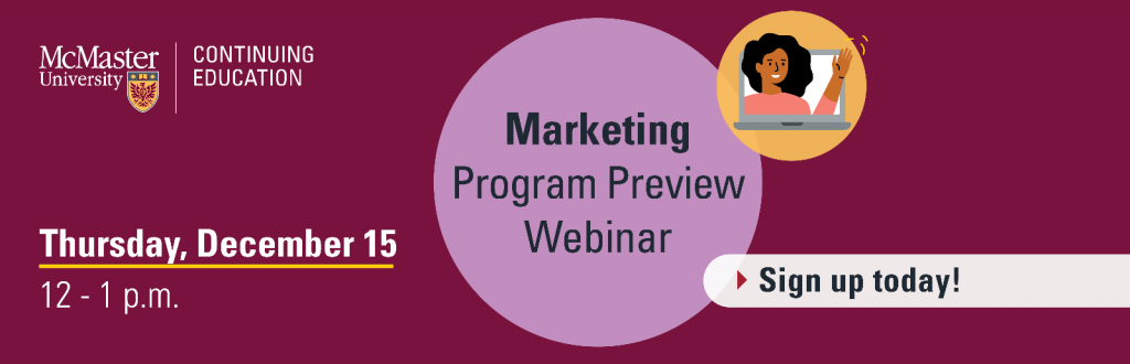 A graphic that reads, ‘marketing program preview webinar - sign up today - Thursday, December 15 12-1pm and features a graphic image of a person waving overlaid on a graphic image of an open laptop.